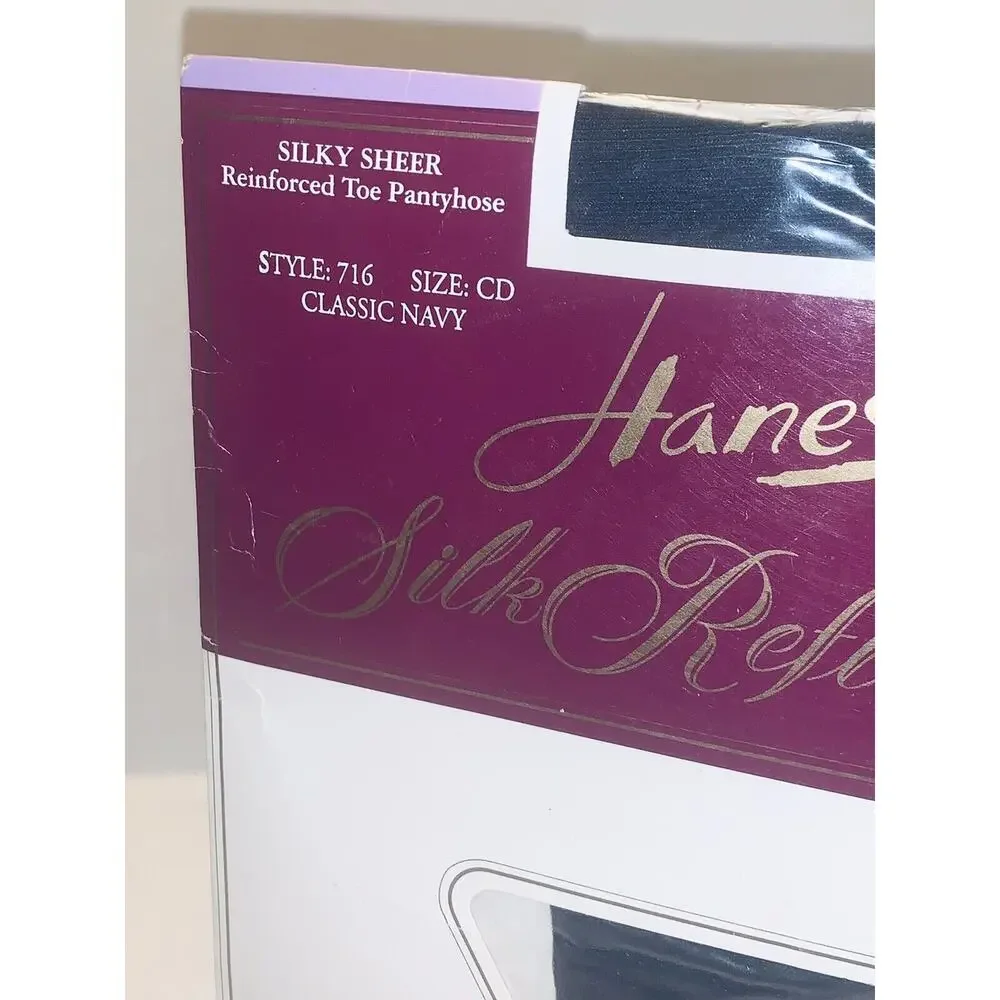 CD Hanes Silk Reflections Reinforced Toe Pantyhose Style 716 Classic Navy Sheer